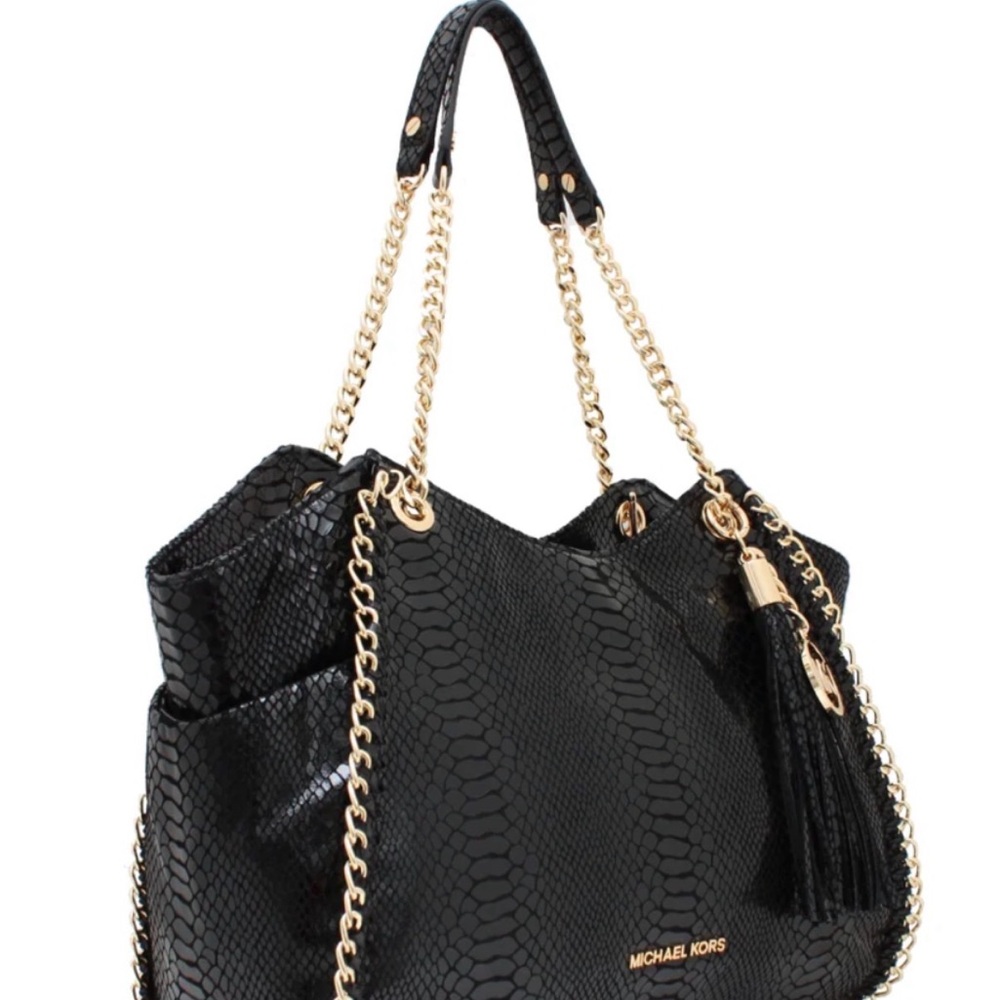 Michael Kors Black Snake-Embossed Tote Bag - Picture 3 of 9